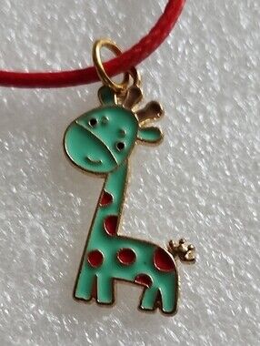 Hand Crafted Green and Red Enamel Giraffe Necklace